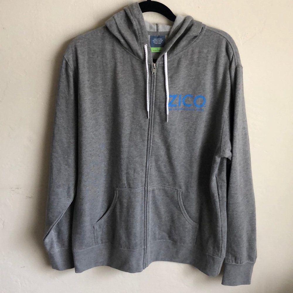 Grey full zip ZICO hoodie.